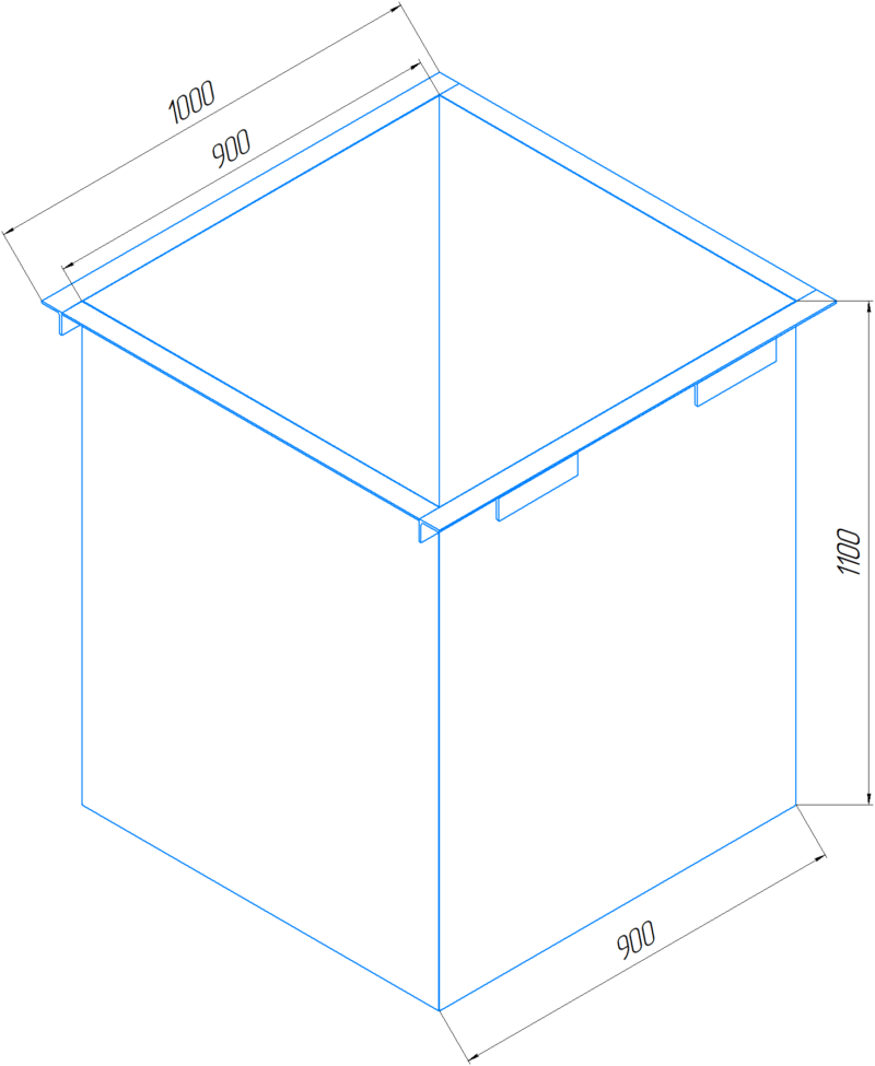 Схема бака - Мусорный бак ТБО 0.75м3 - 900х900х1100
