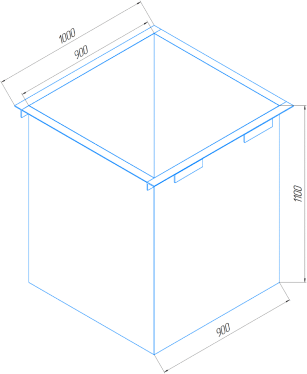 Мусорный бак ТБО 0.75м³ — 900х900х1100